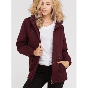 Fur lined hoodie in Wine